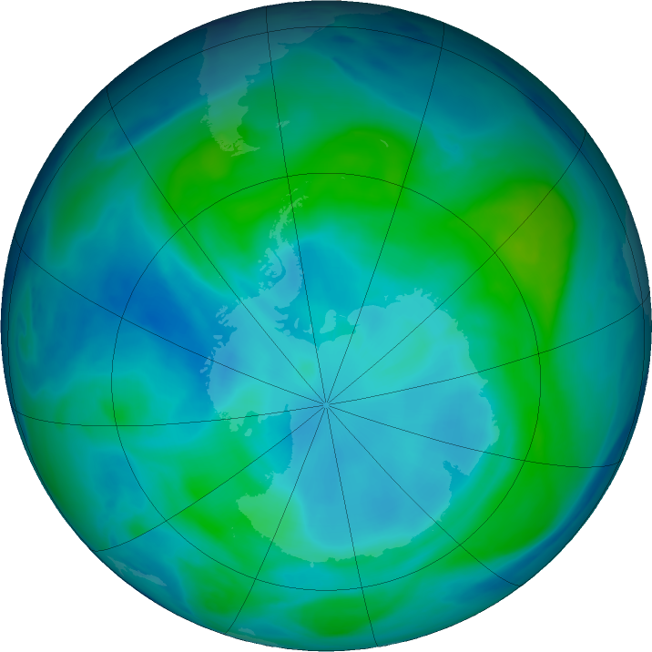 Antarctic ozone map for 19 February 2019